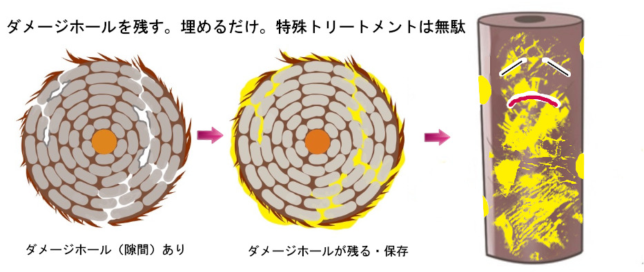 ダメージホールに特殊トリートメント注入 エンパ®（艶派）美髪矯正イメージ図